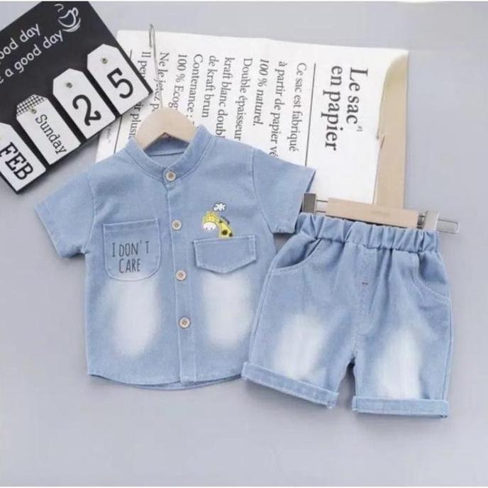 Setelan Baju  Kemeja  Denim Jerapah Anak Cowok  (1-4 Tahun)  Baju Anak Berkuaitas