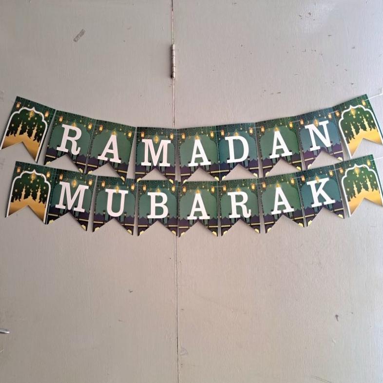 Gratong Flag Ramadan Mubarak  Kertas Gantung Banner Ramadhan Puasa Lebaran Eid Idul Fitri Hiasan Hia