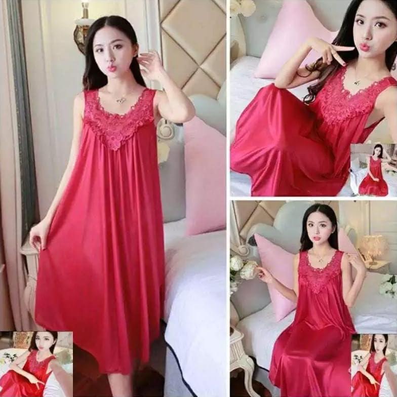 Limited Baju Tidur Wanita Dress Lingerie Sexi Daster Happy Bahan Satin Size Xxl/Jumbo Kekinian