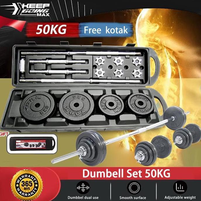 Dumbell Barbel  50kg Peralatan Kebugaran Angkat Berat 50kg Set Dumbel Barbel Set