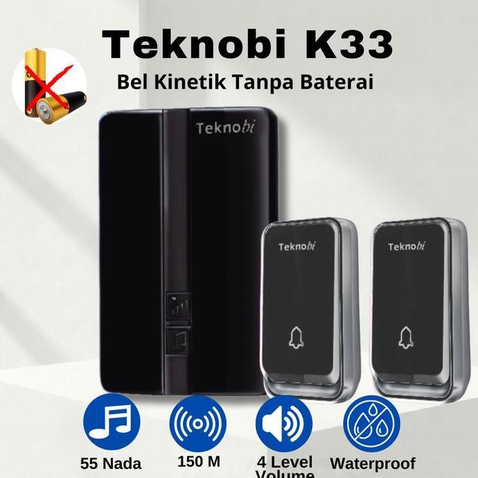 Murah Teknobi Bel Rumah Wireless Kinetik K33 2 Transmitter Tanpa Baterai Tahan Air Ip44 Dengan Lampu