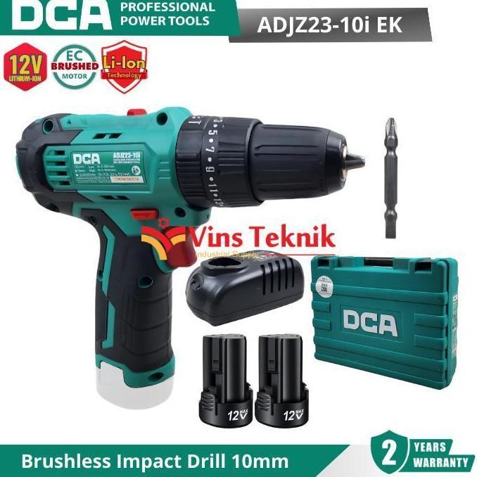 DCA ADJZ23-10i EK Mesin Bor Baterai Cordless Brushless Impact Drill 10mm 12V ADJZ23-10iEK
