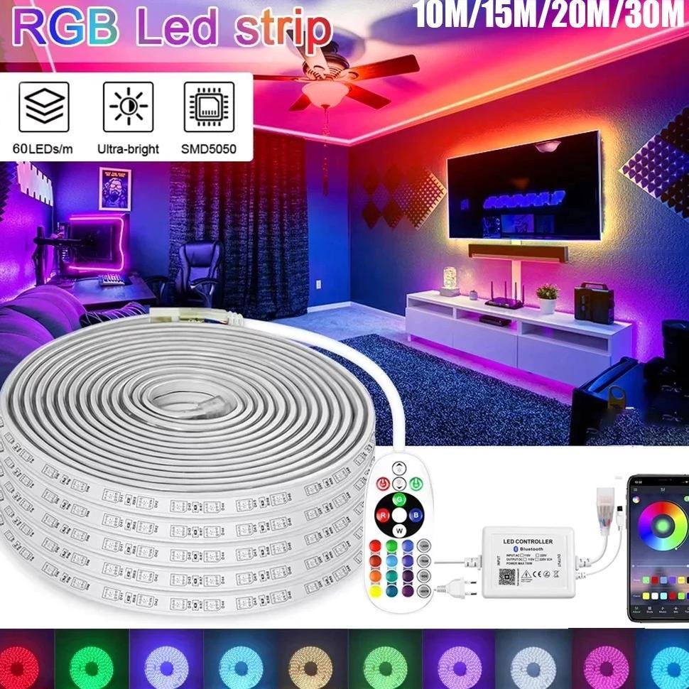 Lampu RGB Strip Fleksibel SMD RGB 5050 220V 10/15/20/30 Meter Lampu LED Strip Fleksibel Lamar Light
