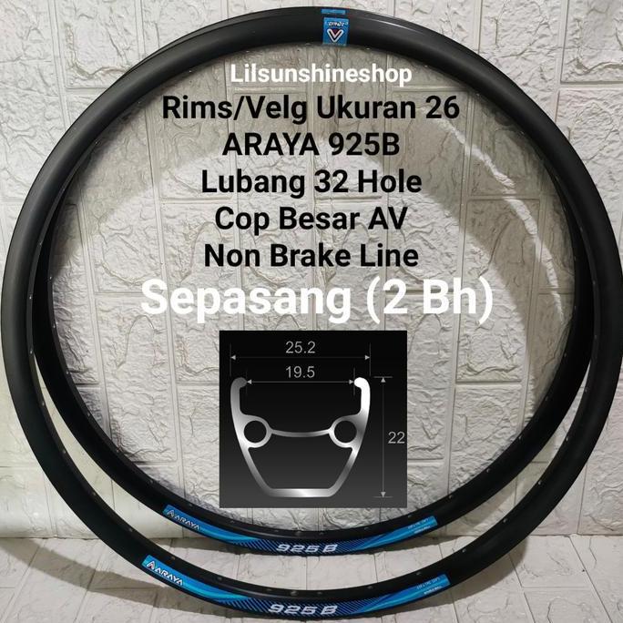 Velg Rims Sepeda 26 ARAYA 925B Lubang 32H Alloy Double Wall AV Jumlah Sepasang