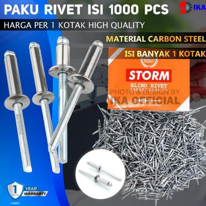 GRANTZY Paku Rivet Rivetti 440 Size 3.2mm x 11mm isi 1000pcs 1 KOTAK PAKU RIVET MERK ACAK 440 UKURAN