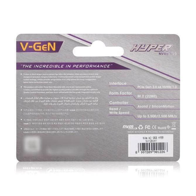 Hozon- Vgen Ssd M2 Nvme 128Gb - Ssd V-Gen 128 Gb M.2 Nvme Hyper + Incld Baut M.2