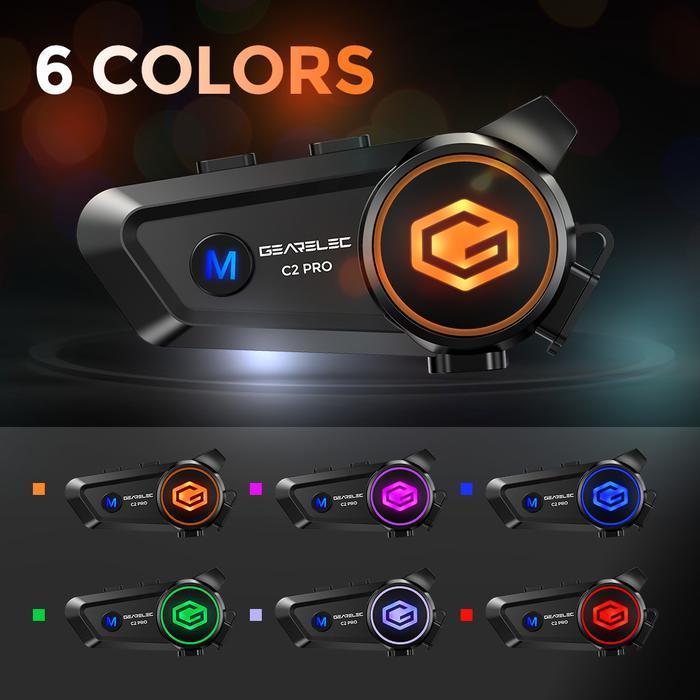 C2 Pro Gearelec 2 Rider Intercom Helmet Headphone Music Sharing While Intercom 6 Lights Hifi Stereo 