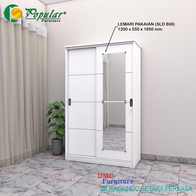 Lemari Baju 2 Pintu Sliding 120 Lemari Pintu Geser Putih GRAVER