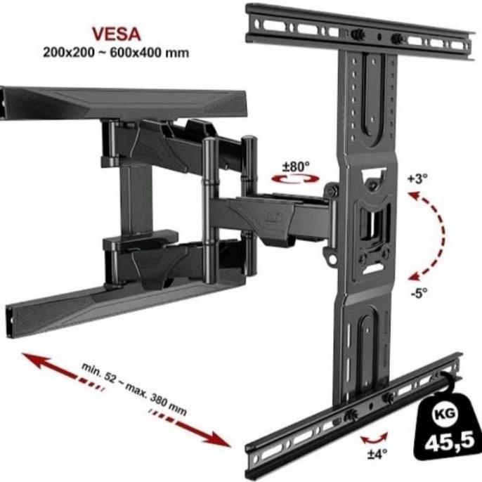 NEW Gantungan TV Swivel Lengan Bracket Import untuk TV 40-75 Inch Mampu Mencapai Beban 45 kg Mudah P