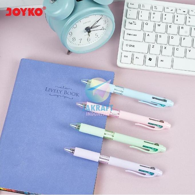 PROMO TERBATAS (1 PCS) PULPEN BALLPOINT 4 WARNA IN 1 PEN JOYKO BP-348 QUACO 4 PASTEL BARREL TEBAL 0.