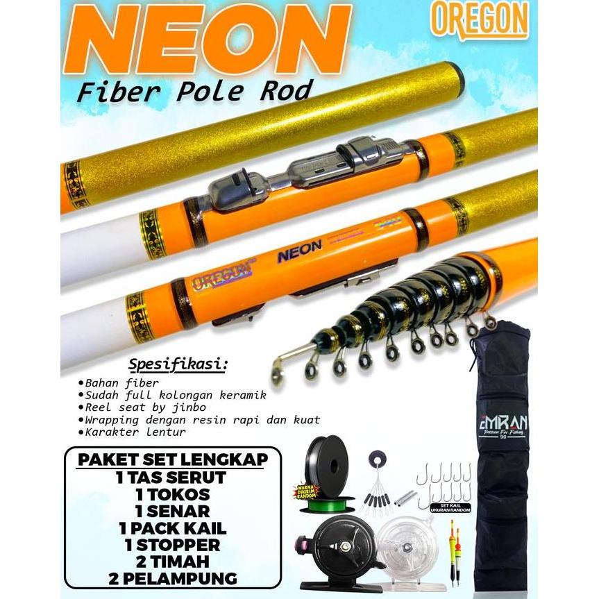 Set Lengkap Pancing Tegek kolong Oregon neon pole Murah reel joran