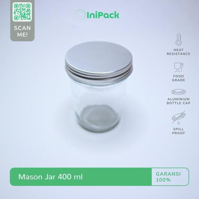 Toples Jar Kaca 400 ML / Mason Jar Kaca 400 ML Tutup ALUMINIUM
