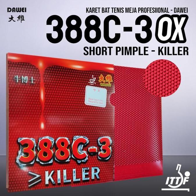 Karet Bat Tenis Meja Pingpong Dawei 388C-3 Killer Ox Bintik Pendek Serang Jahat Original