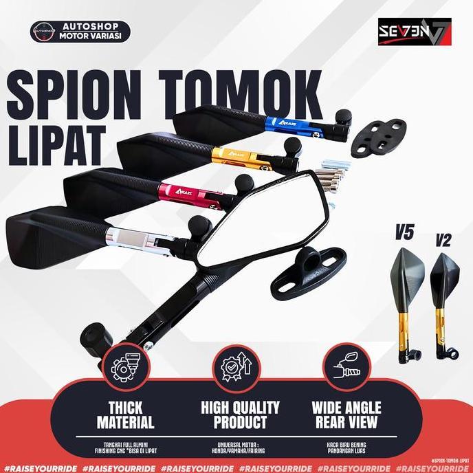 Spion TOMOK V2 Small CNC Aluminium Universal Motor Beat Vario Mio Nmax PCX Xmax Ninja R25 KLX Bonus 