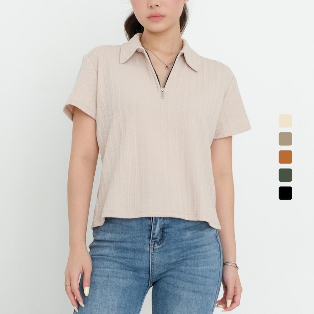 SANVANINA Women - Cali Zip Knit Polo Shirt | Atasan Lengan Pendek Rajut Berkerah Knit Wanita | Polos