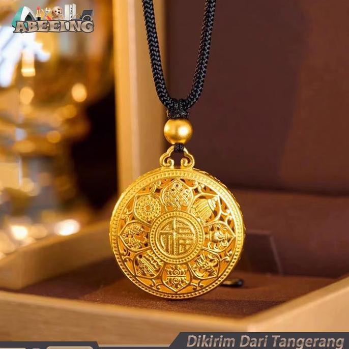 SYAUBAN Kalung Wanita Emas Hollow Lotus Compass Pendant Sand Gold Rich And Wealth