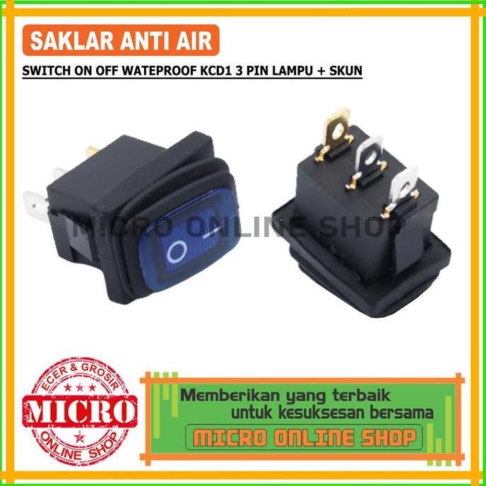 Saklar On-Off 3 Kaki Anti Air Biru + Skun Switch On-Off