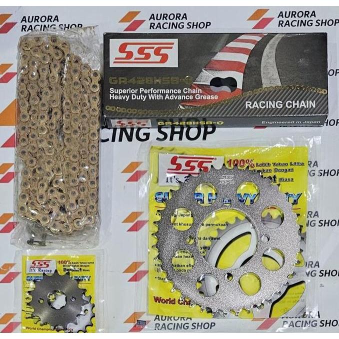 Gear set SSS 428 New Jupiter MX 135 & Rantai SSS 428 Hsbt Gold
