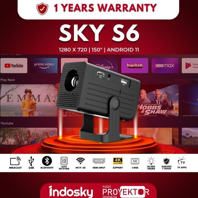 Ppi - Sky S6 - Proyektor Android Tv | Layar Lebar 150 | Wifi & Bluetooth