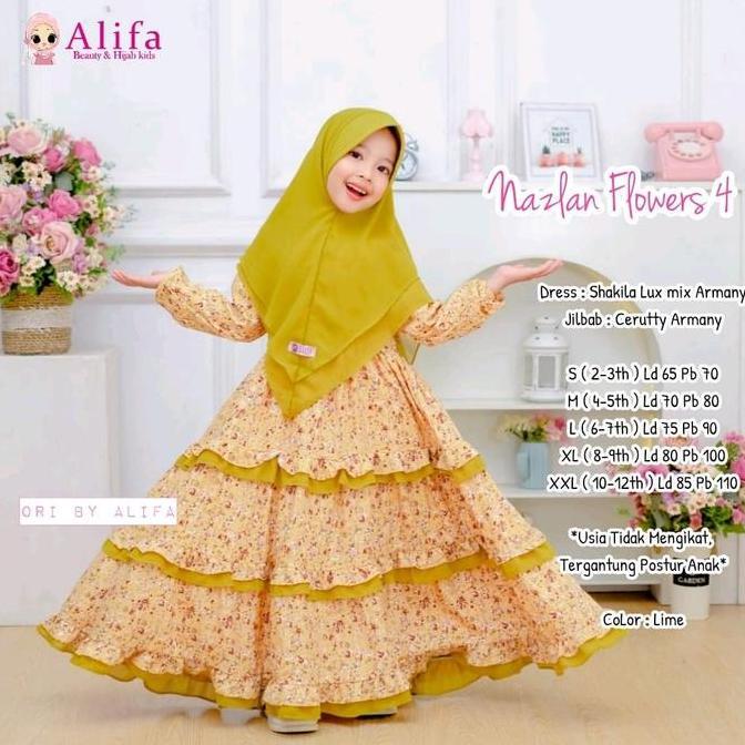 Nazlan Vol 4&7 Gamis Anak perempuan bestseller Bunga Alifa Kids Dress Shakila Rempel Muslim Motif Sy