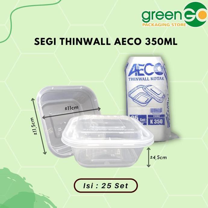 THINWALL PERSEGI AECO 350ML 25 SET KOTAK MAKAN PLASTIK BENING MURAH