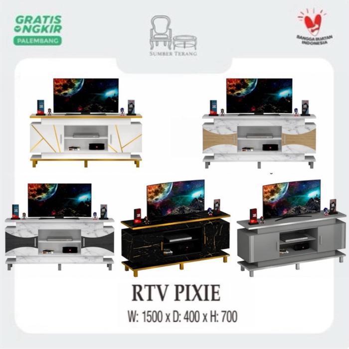 Rak TV RTV PIXIE Meja TV Buffet TV Marble Video Rack Credenza Meja TV Pendek Buffet Lemari TV Pendek