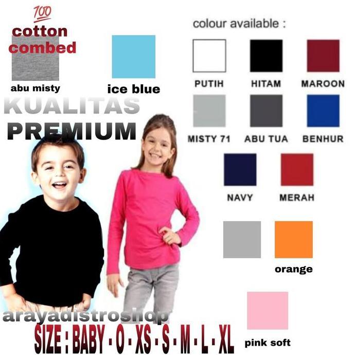 T shirt kaos polos anak murah  % cotton combed 30s lengan panjang