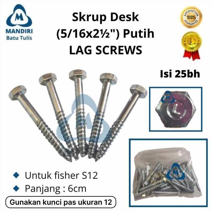 Nutbolt- Skrup Desk 5/16 X 2 1/2" Inch Putih - Sekrup Fisher S12