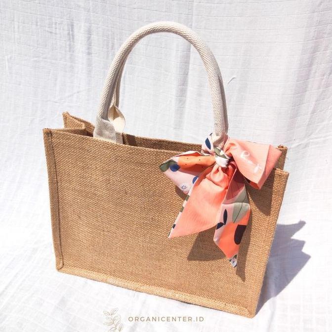 Kasora- Jute Bag Tas Laminasi Goni Tote Bag Tas Hampers Waterproof Laminated Burlap Bag Hampers Souv