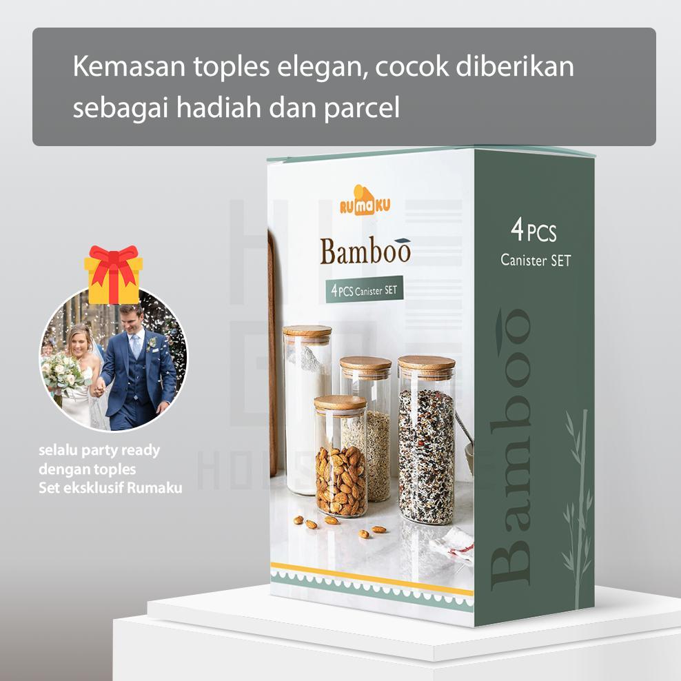 HUGO Toples Kaca Kedap Udara Tutup Bambu