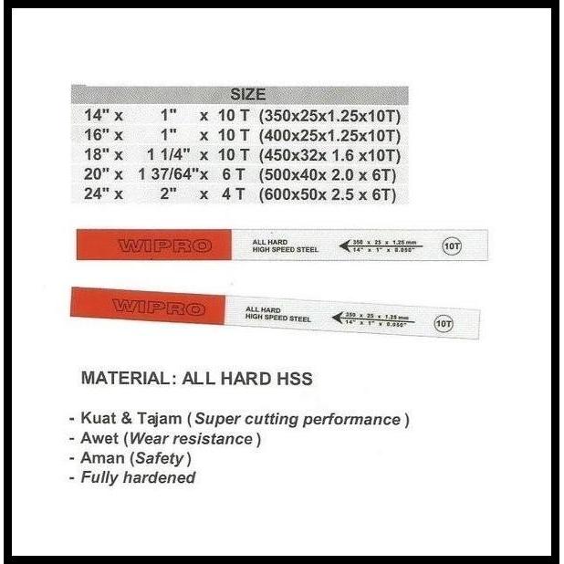 TERLARIS MATA GERGAJI MESIN - POWER HACKSAW BLADES 24 INCH - WIPRO 