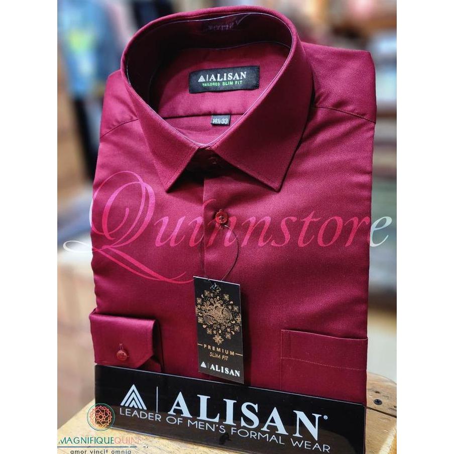 ALISAN Original Kemeja Polos Bahan Katun Premium - Lengan Panjang - Slim Fit - Varian Warna dan Size