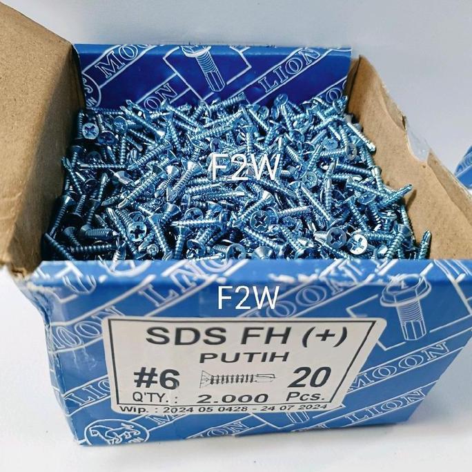 Murah #6X20 Sds Fh (+) 6X20 Moon Lion Sekrup Drilling Fh (+) Putih Skrup Roofing Fh #6X20 6X3/4"