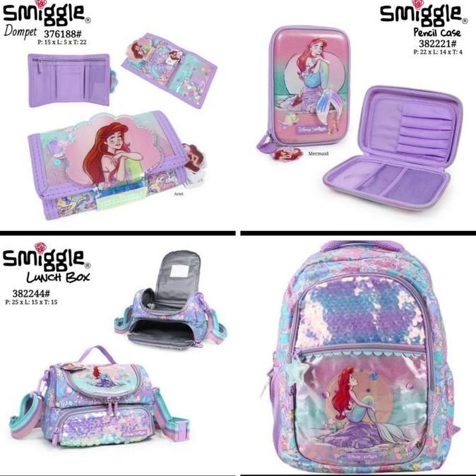 Tas Ariel Mermaid Smiggle Backpack, Lunch Bag, Wallet, Pencil Case