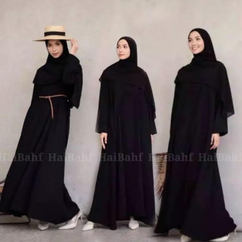 Gamis Abaya Arab Hitam List Busui Bahan Jet Black Saudi