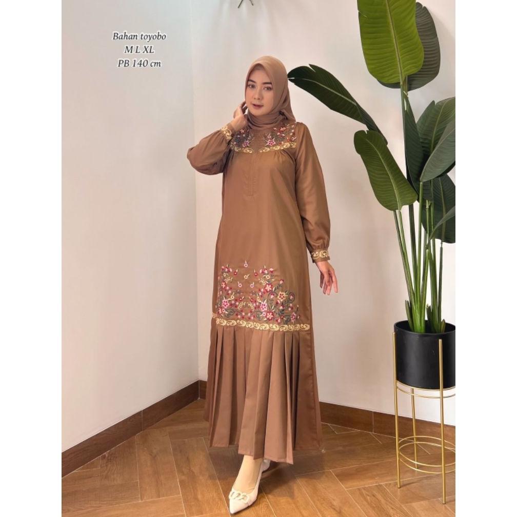 Marsya Series Gamis Bordir Timbul Katun Toyobo