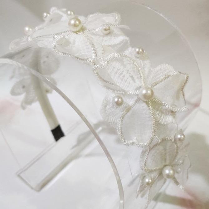 Bando bunga putih/ bando mutiara/ bando bunga mutiara putih HI