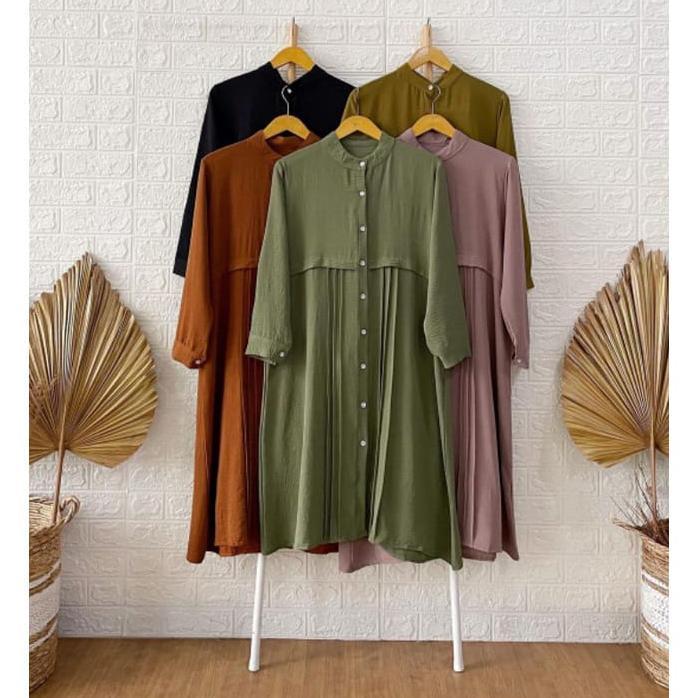 Tunik Crinkle Airflow Import Wanita Full Kancing
