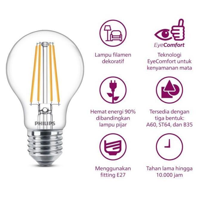 Raito- Paket Lampu Philips Beli 3 Dapat 4  Lampu Philips Filament Bohlam Led 6W A60 E27 Kuning