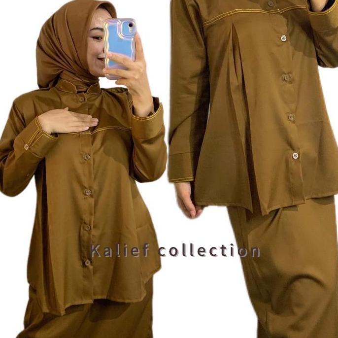 Termurah / Hot Sale Baju Stelan Pdh Khaki Tua Wanita Baju Hamil Pns Baju Hamil