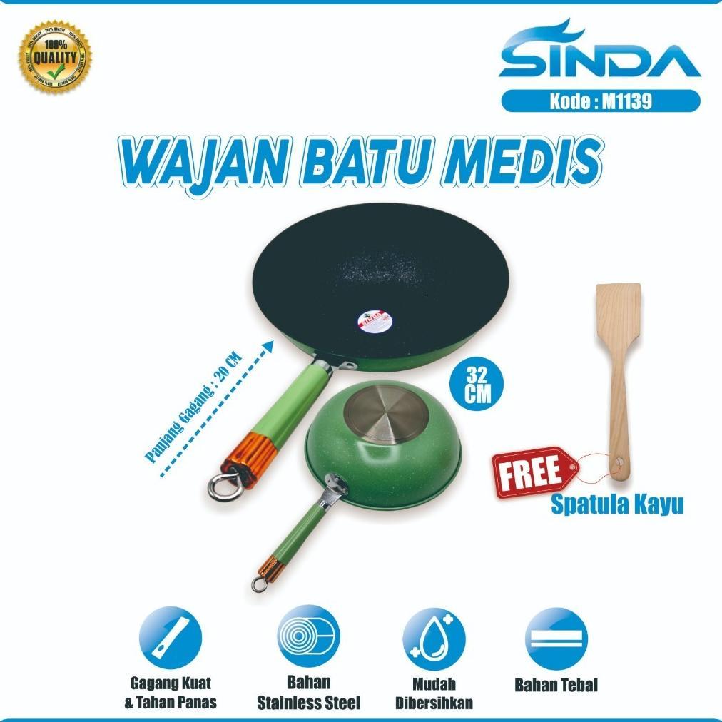 DISKON WAJAN PENGGORENGAN BATU MEDIS 32CM ANTI LENGKET/WAJAN PENGGORENGAN ANTI LENGKET