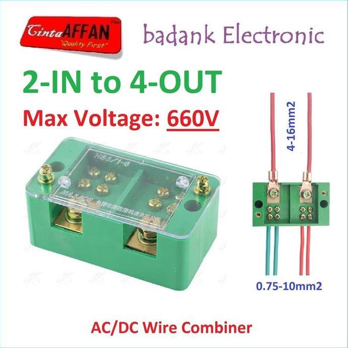 AC/DC Wire Combiner (2-IN to 4-OUT) Junction Box Solar Panel Surya