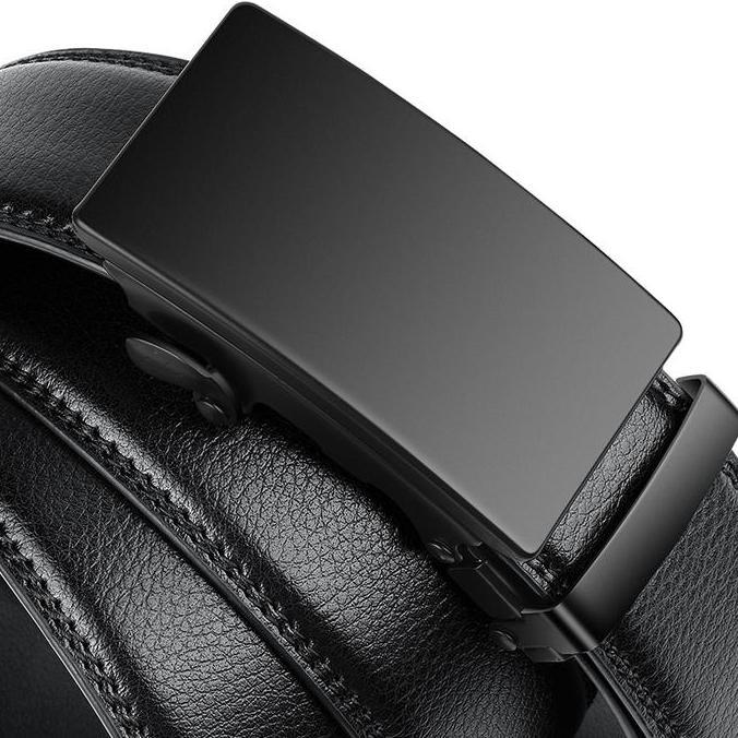 Shiyo- Holo Sabuk Pinggang Pria Stainless Kulit Otomatis Belt Karet Sabuk Gesper Lkat Pinggang Hitam