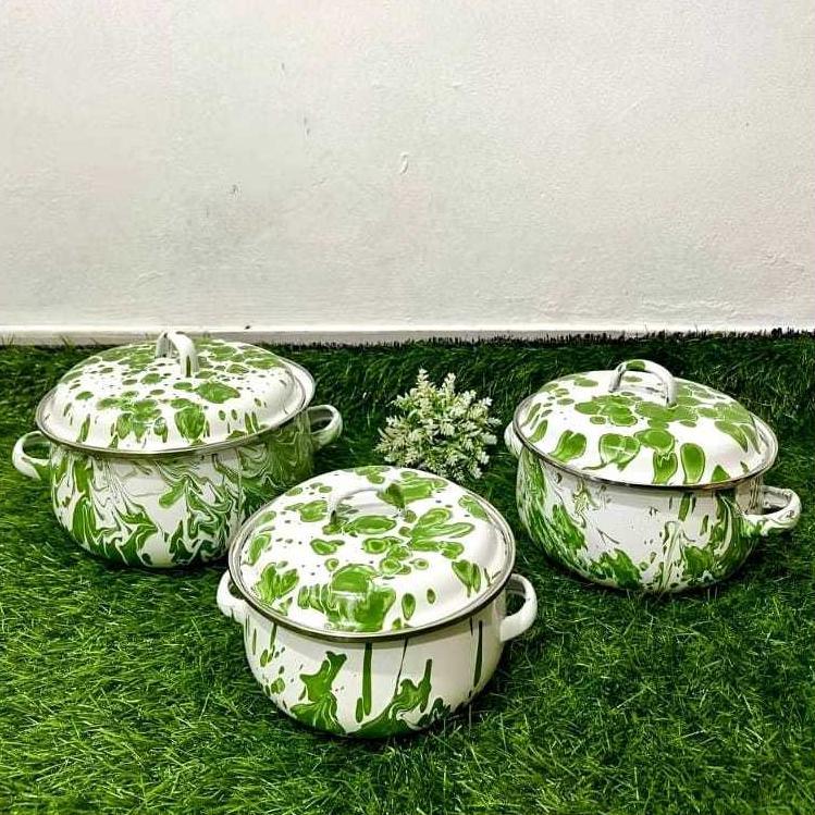 DISKON PANCI ENAMEL MOTIF BUNGA 3PCS 16/18/20CM COOKWARE SET SS / PANCI MOTIF BUNGA ISI 3 / PANCI EN