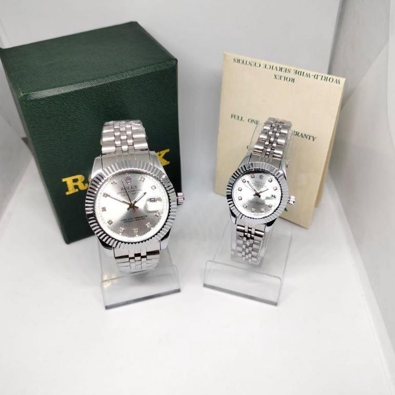 ORIGINAL Jam Tangan Couple Rolex Wanita & Pria Rantai Fashion Terbaru Tanggal Aktif Free Box & Bater