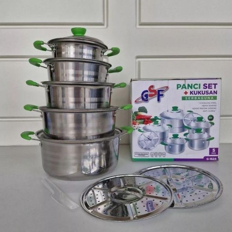 BEST SELLER PANCI SET GSF G 1624 12PCS +STEAMER STAINLESS PANCI BERANAK PANCI SET 12PCS STEAMER