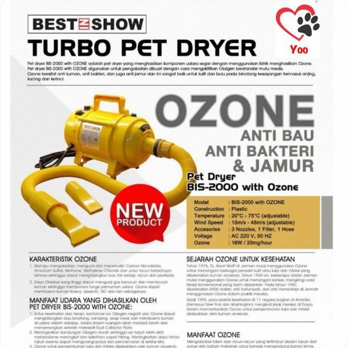 TERBARU - pet blower dryer anjing kucing Ozone anti jamur best in show BIS 2000