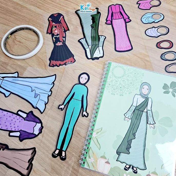 Paper Doll - OUTFIT HIJAB / Busy Book Pakaian Muslimah Ukuran A5 /  Tata Series Mainan Edukasi BP Bo