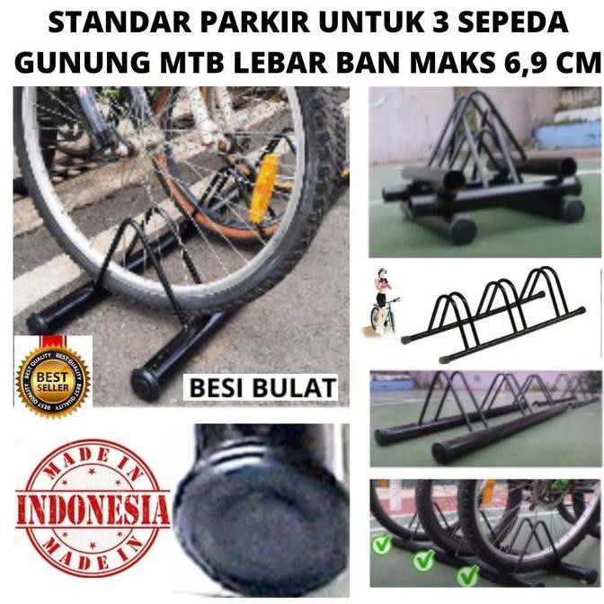 Mtb 7Cm Bike Stand Parkir 3 Sepeda Gunung Besi Bulat Paddock Standar 1 Ready