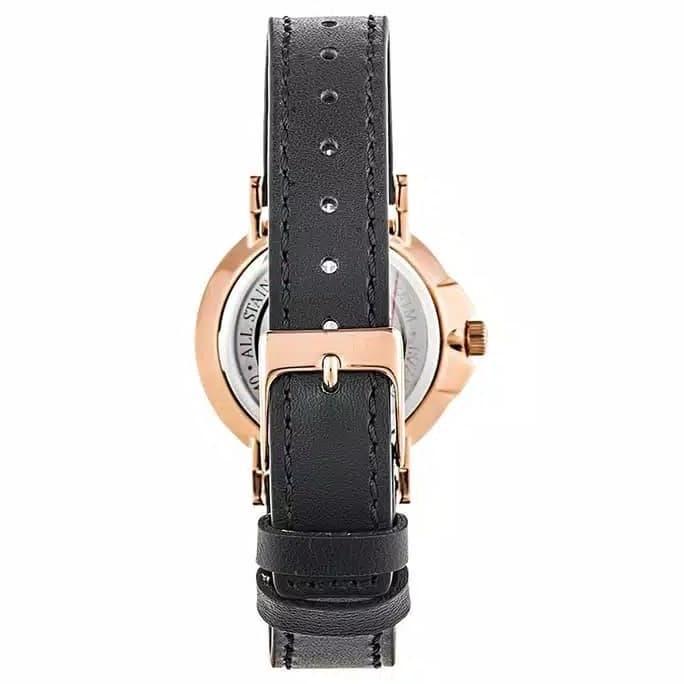 ALEXANDRE CHRISTIE AC8458 AC 8458 LEATHER BLACK ROSEGOLD Jam wanita
